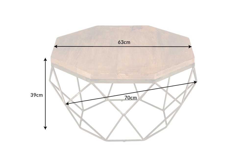 Design Couchtisch DIAMOND 70cm natur Mangoholz massiv messing Eisengestell