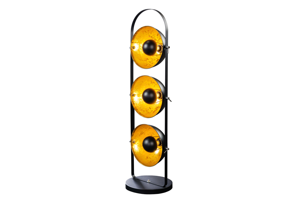 Industrial Stehlampe STUDIO 130cm schwarz Blattgold-Optik 3 neigbare Schirme