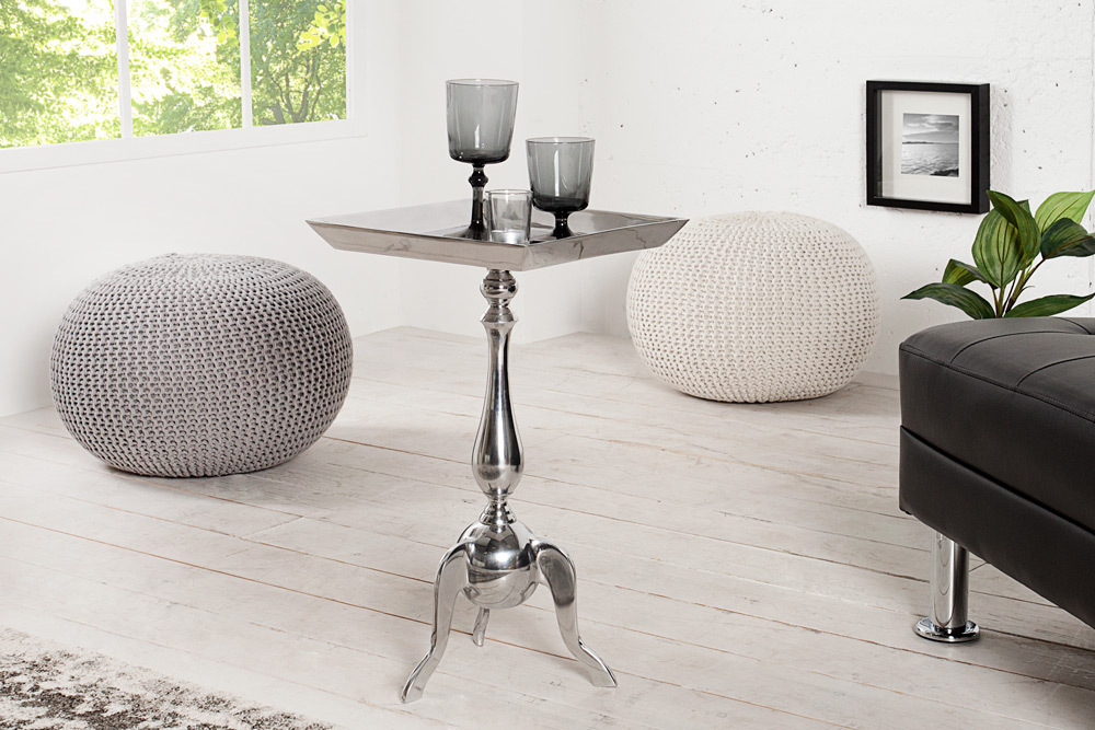 Filigraner Beistelltisch TRAYFUL 55cm silber Aluminium Tablett-Tisch