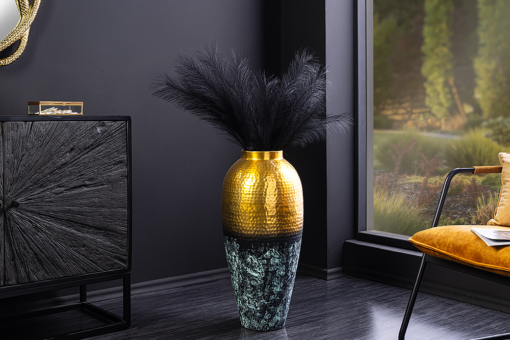 Handgefertigte Deko Vase ORIENT L 60cm gold Metall mit Patina Hammerschlag Design » Jetzt kaufen