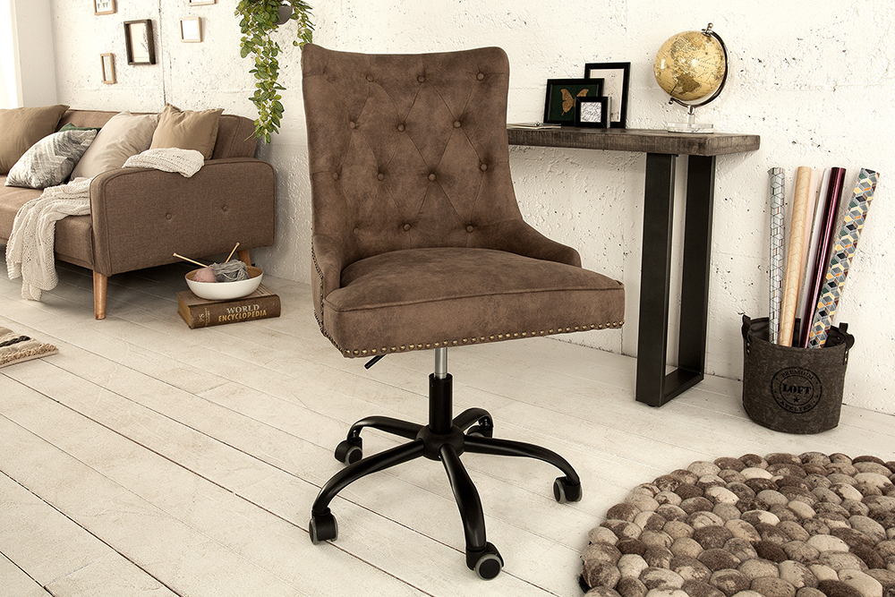 Höhenverstellbarer Bürostuhl VICTORIAN vintage taupe mit Armlehne