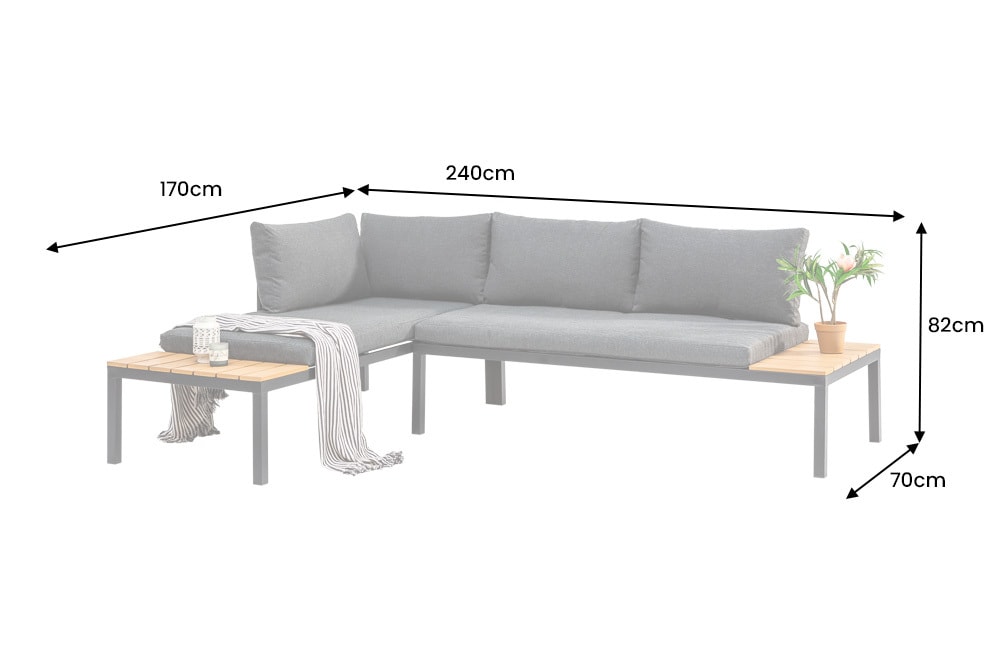 Modulare Garten Sitzgruppe ORLANDO LOUNGE 240cm champagner greige Aluminium wetterfest inkl. Kissen