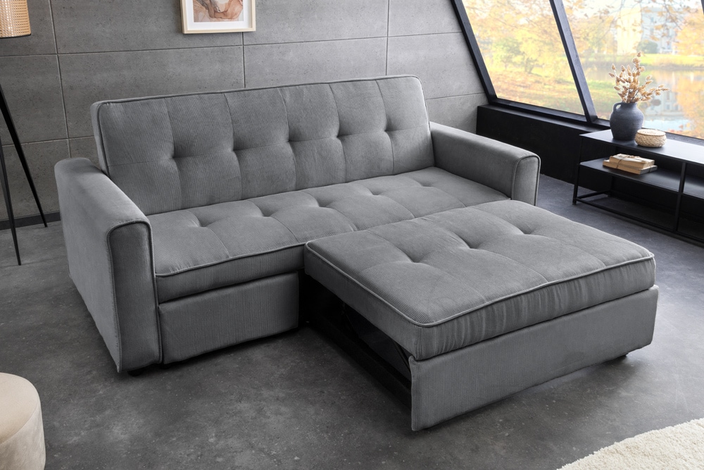 Ausziehbares Schlafsofa SMART 180cm grau Cord 2-Sitzer Couch mit Nosagfederung