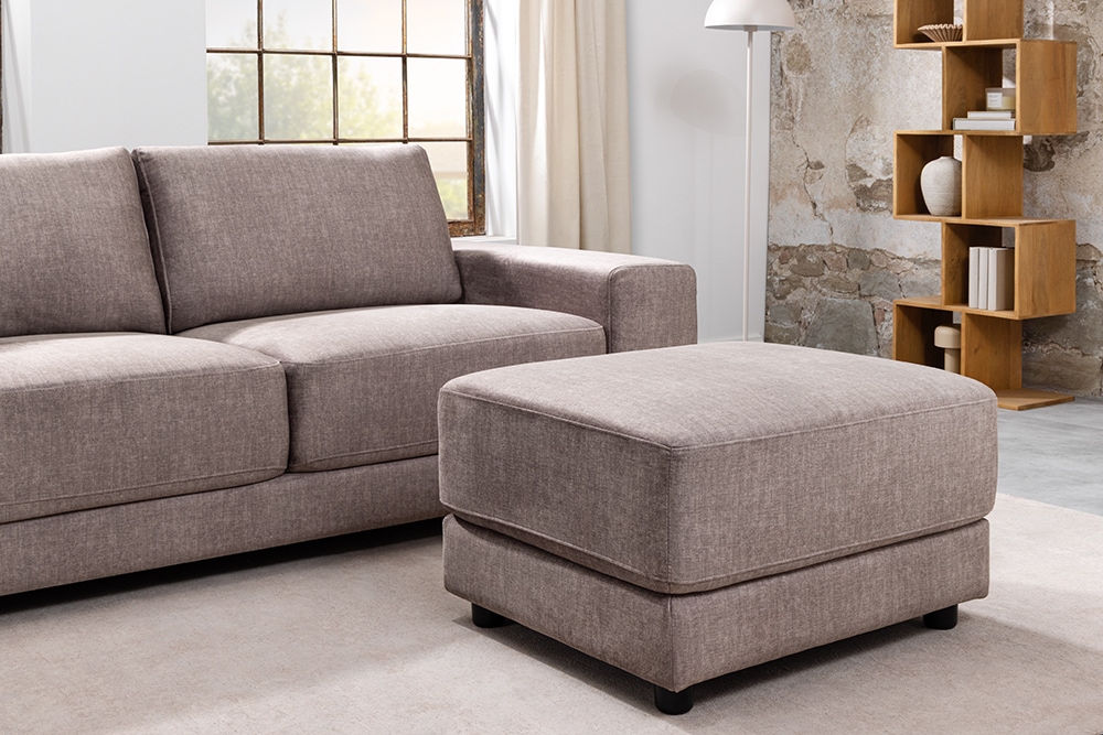 Moderner Hocker LOFT 75cm taupe Vogue Velours Samt Nosagfederung Taschenfederkern