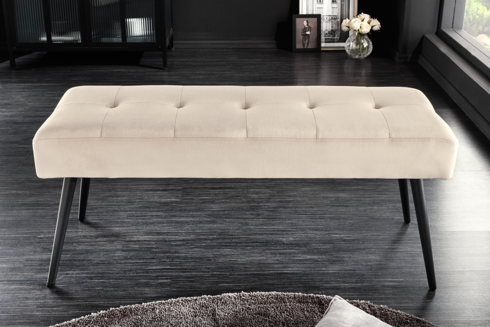Design Sitzbank BOUTIQUE 100cm champagner Samt schwarze Metallbeine