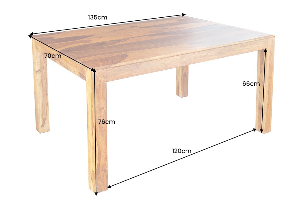 Massivholz Esstisch PURE 135cm braun Sheeshamholz stone finish einzigartige Maserung