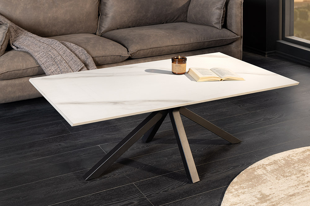Moderner Couchtisch GALAXIE 100cm weiß Keramik schwarz Metall Sterngestell » Jetzt kaufen