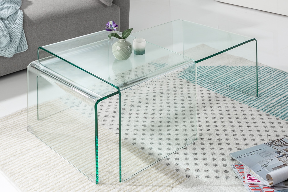 Hochwertiges 2er Set Glas Couchtisch FANTOME 100cm transparent