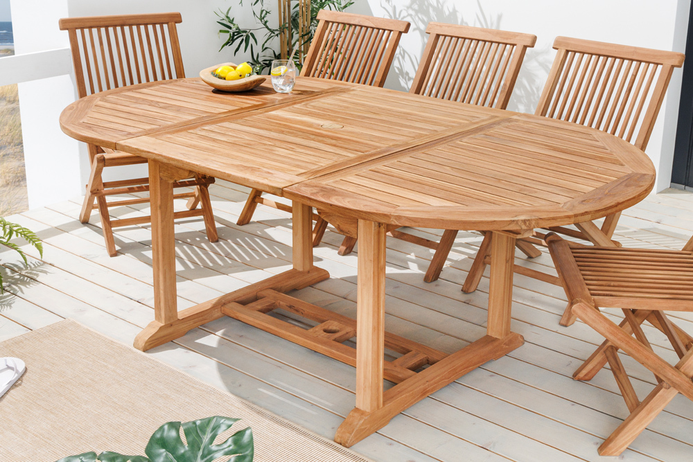 Ausziehbarer Gartentisch EMPIRE TEAK 120-180cm natur Massivholz oval