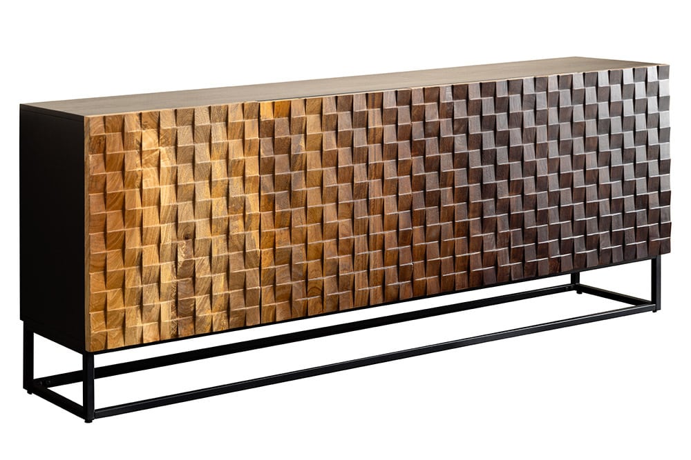 Massives Sideboard SHADES 180cm braun Mangoholz mehrfarbig 3D-Front Metallgestell