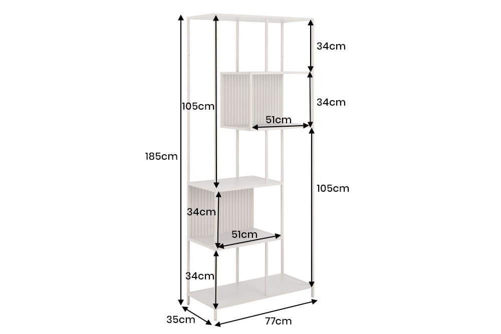 Modernes Bücherregal SLIM LINE 185cm champagner beige Metallgestell sechs Regalböden