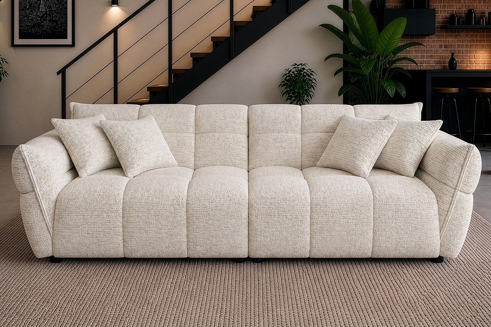 XXL Sofa CLOUD 260cm beige Bouclé Tweed Soft Bigsofa Federkern inkl. Kissen