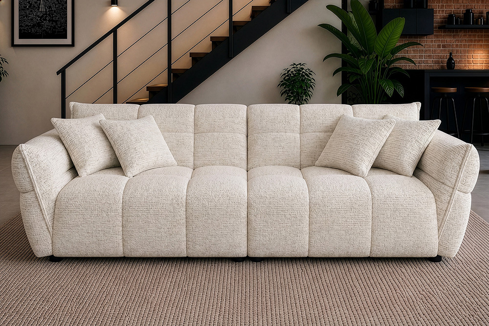 XXL Sofa CLOUD 260cm beige Bouclé Tweed Soft Bigsofa Federkern inkl. Kissen