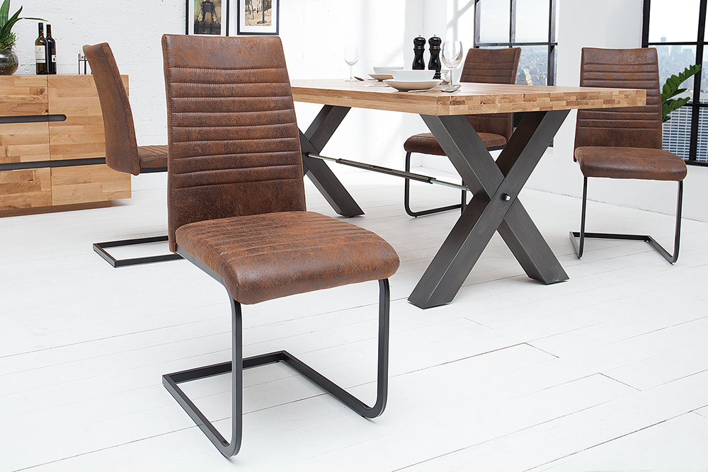 Industrial Freischwinger Stuhl APARTMENT antik braun mit Metallgestell