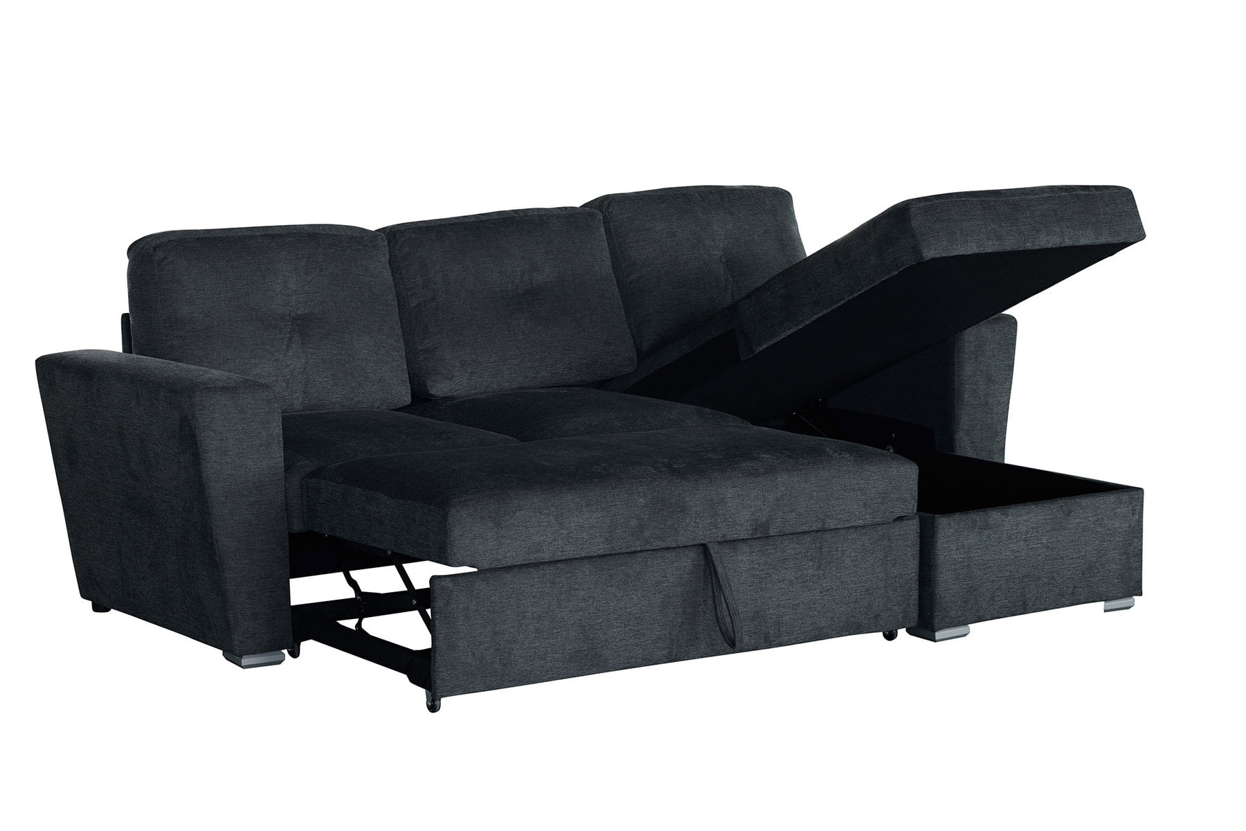 Ecksofa mit Schlaffunktion APARTMENT beidseitig aufbaubar grau Strukturstoff inkl. Stauraum