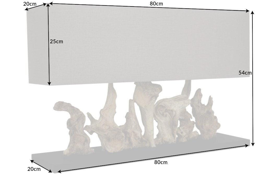 Einzigartige Treibholz Tischlampe PURE UNIQUE 80cm beige mit Leinenschirm