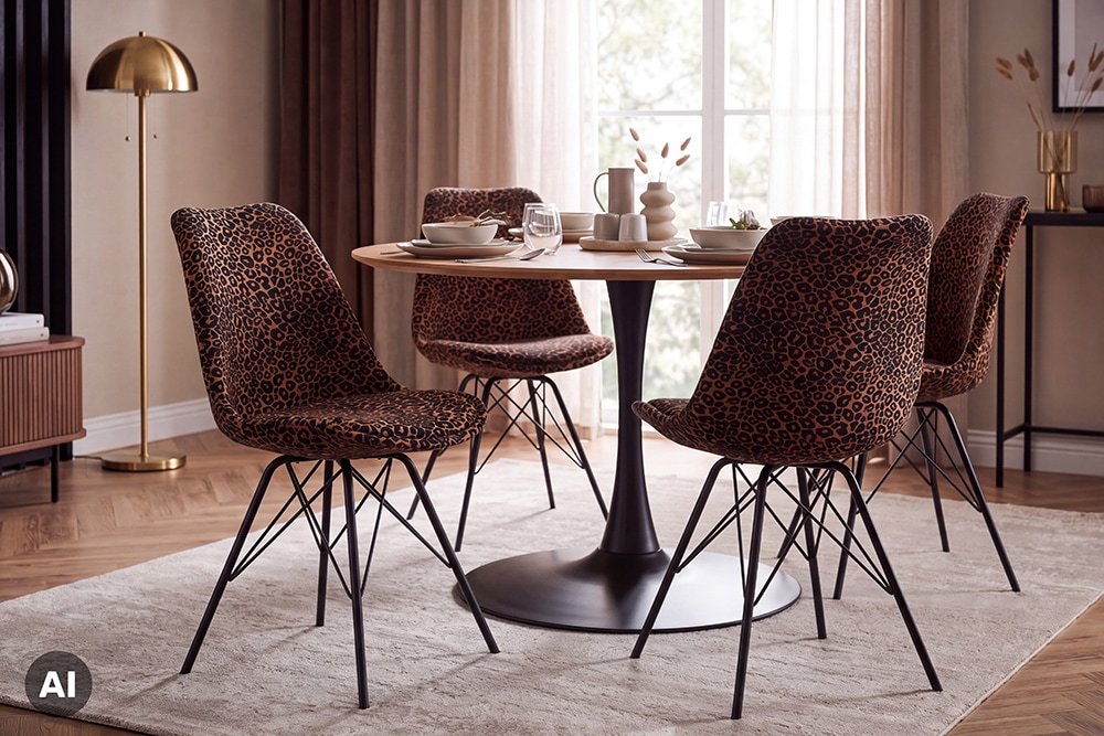 Design Stuhl SCANDINAVIA MEISTERSTÜCK braun schwarz Chenille schwarz Metallgestell