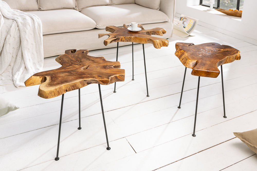 Einzigartiger Beistelltisch WILD 40cm Teakholz Baumscheibe Couchtisch