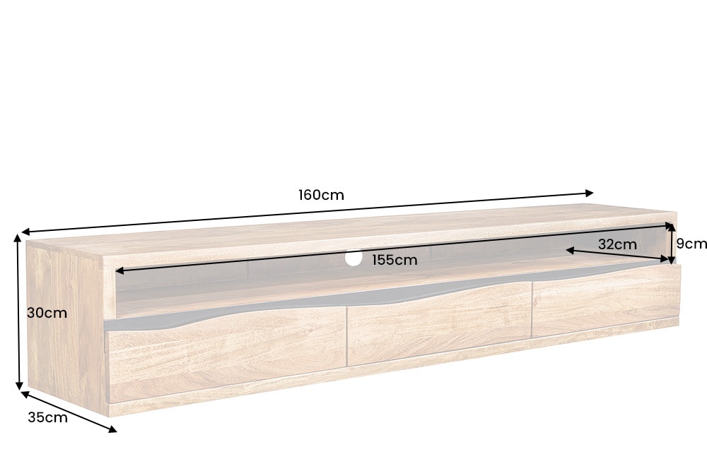Hängendes TV-Lowboard MAMMUT 160cm braun Akazie honey finish Massivholz Baumkante