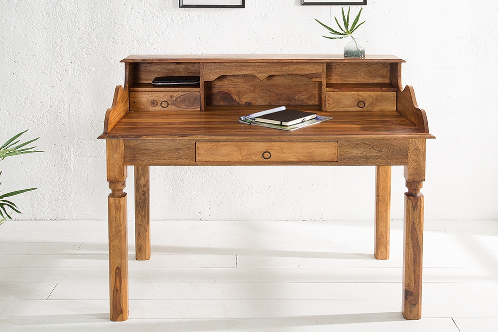 Design Sekretär HEMINGWAY L 115cm braun Sheesham Massivholz stone finish Schreibtisch