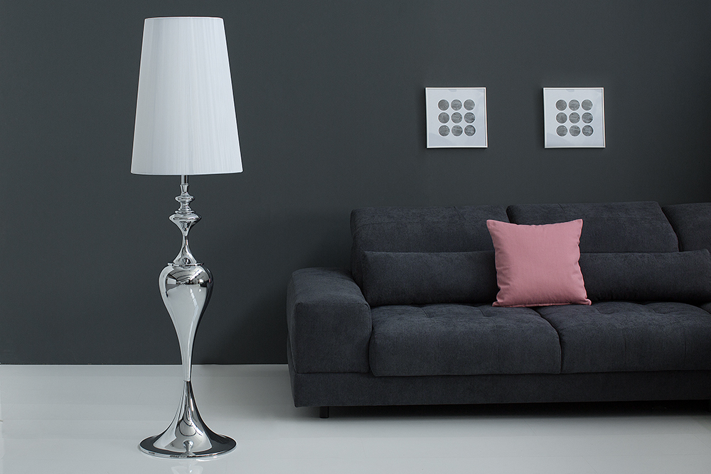 Edle Design Stehlampe LUCIE 160cm silber weiß Barock Stil Stehleuchte
