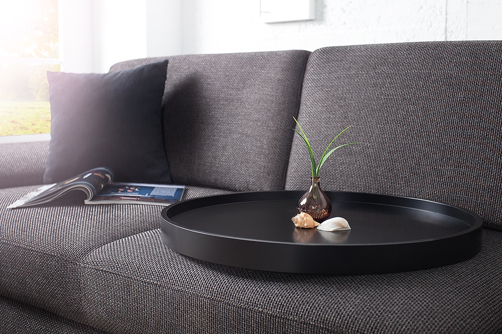 Extravaganter Couchtisch MODULAR 60cm matt schwarz kupfer rund inkl. Tablett
