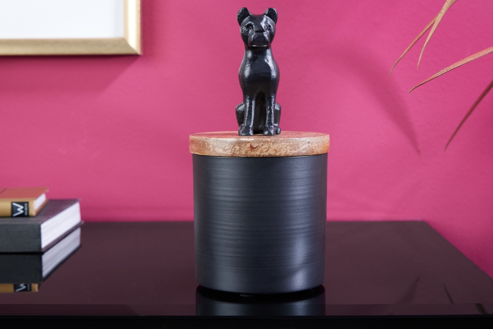 Design Dose PANTHER 20cm schwarz natur Mangoholz Panther-Figur Metall Dekoration