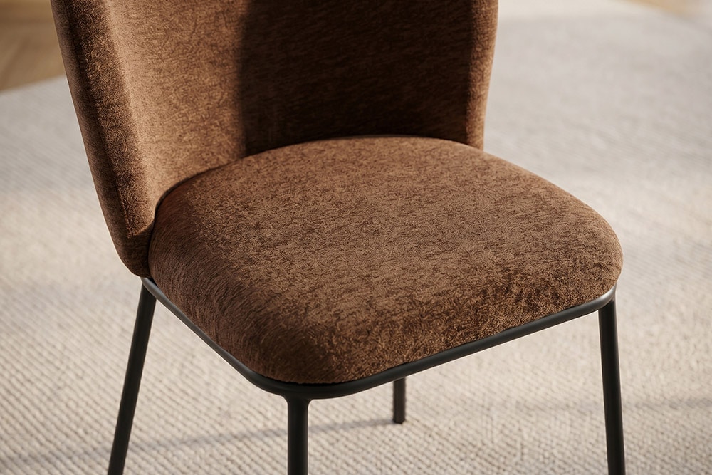 Design Stuhl LYON braun Chenille schwarze Metallbeine