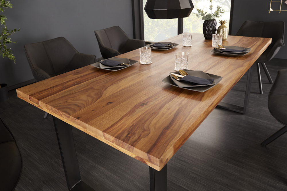 Massivholz Esstisch IRON CRAFT 160cm braun schwarz Sheesham stone finish Industrial