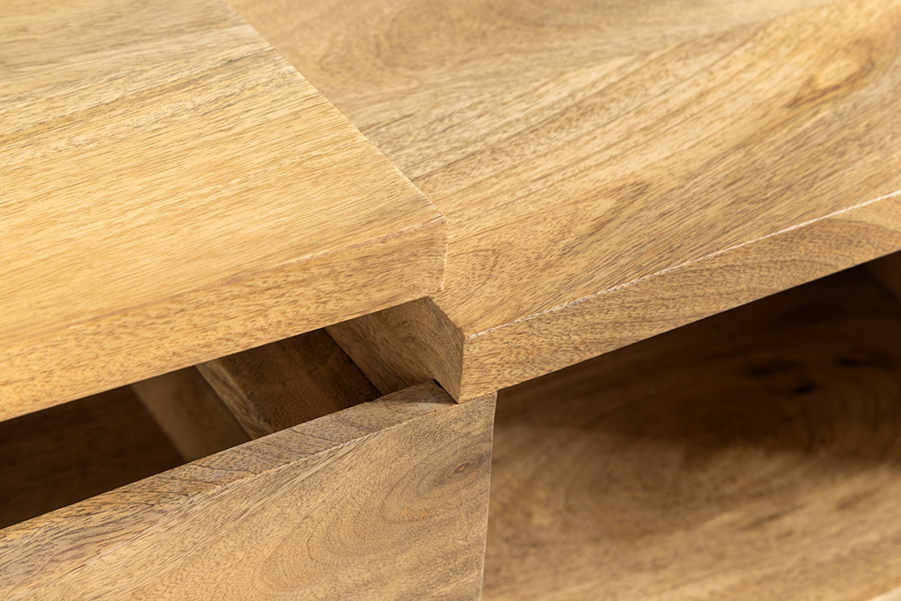 Höhenverstellbarer Couchtisch MAKASSAR FUNCTION 110cm natur cream finish Mangoholz massiv