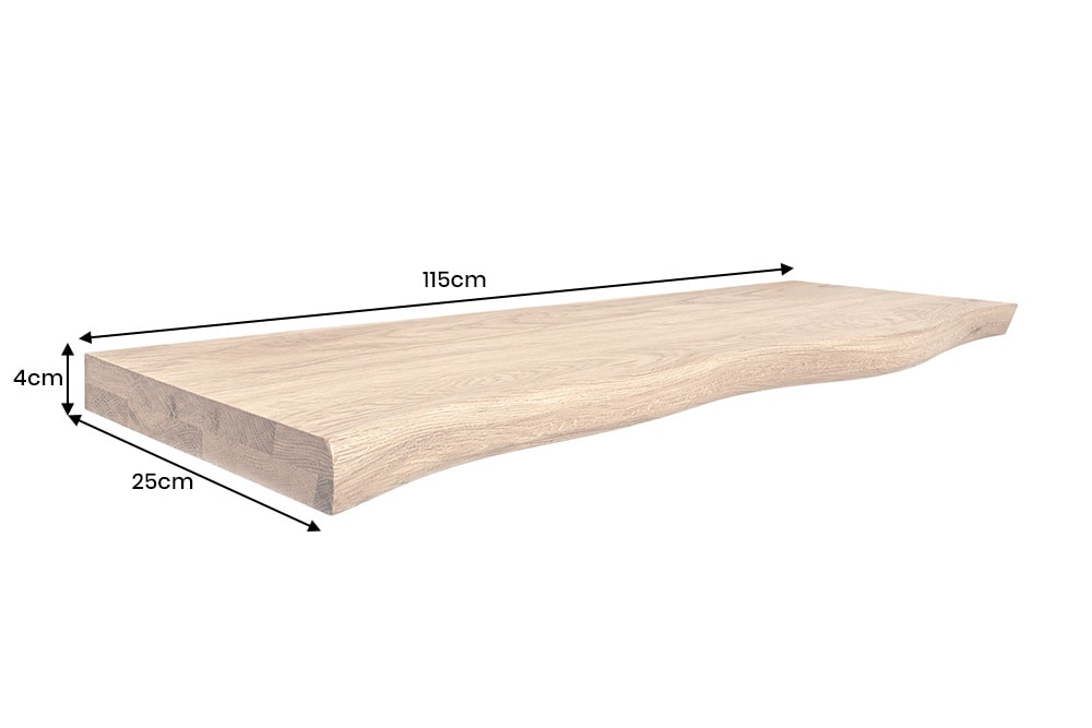 Massives Wandregal GRAND OAK 115cm natur geöltes Eichenholz Baumkante handmade
