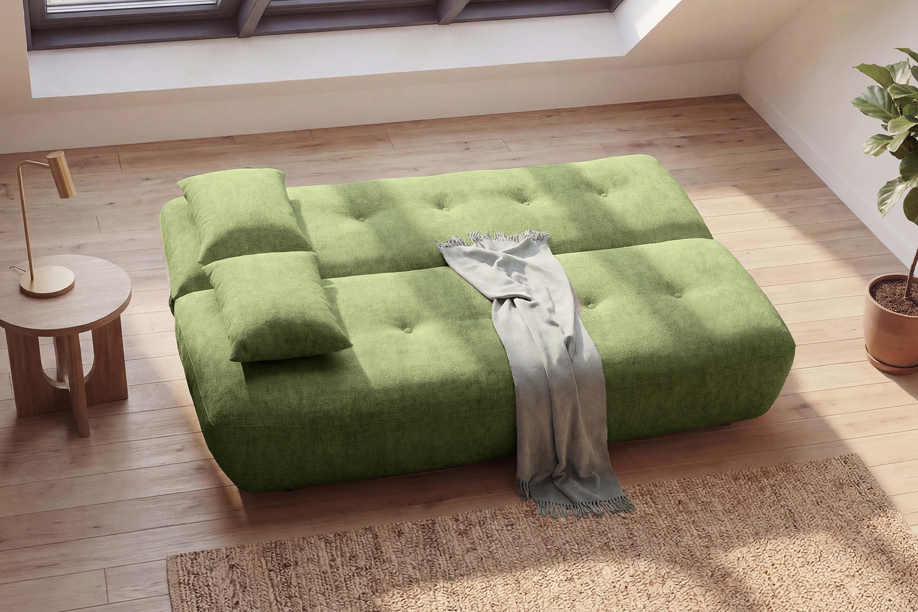 Modernes Schlafsofa ELYPSE 200cm grün Chenille 3-Sitzer Couch inkl. Kissen