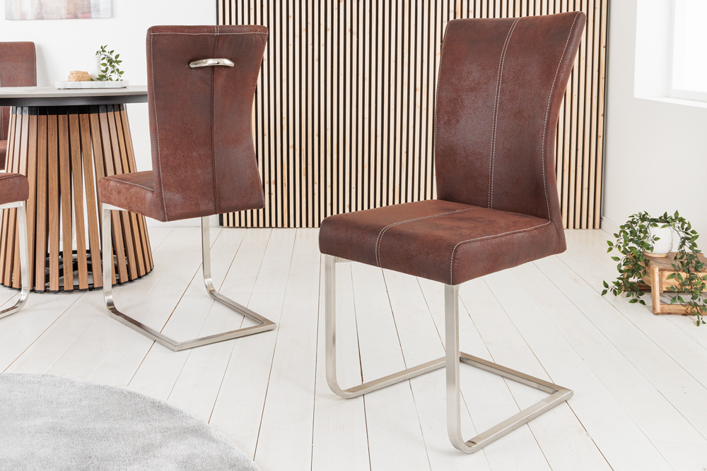 Freischwinger Stuhl SAMSON dark coffee Edelstahlrahmen mit Komfortgriff
