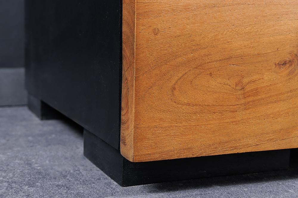 Massivholz TV-Lowboard GRAND ACACIA 180cm braun Akazie mit LED-Beleuchtung Baumkante