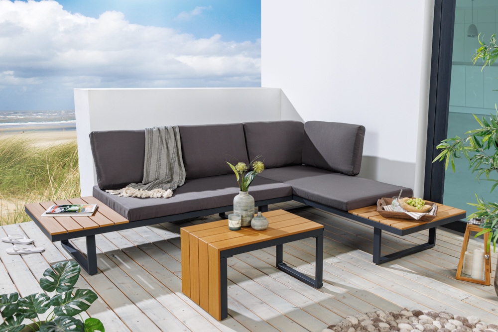 Wetterfestes Gartenmöbel Set IBIZA MODULAR LOUNGE 250cm anthrazit Aluminium inkl. Sitzpolster