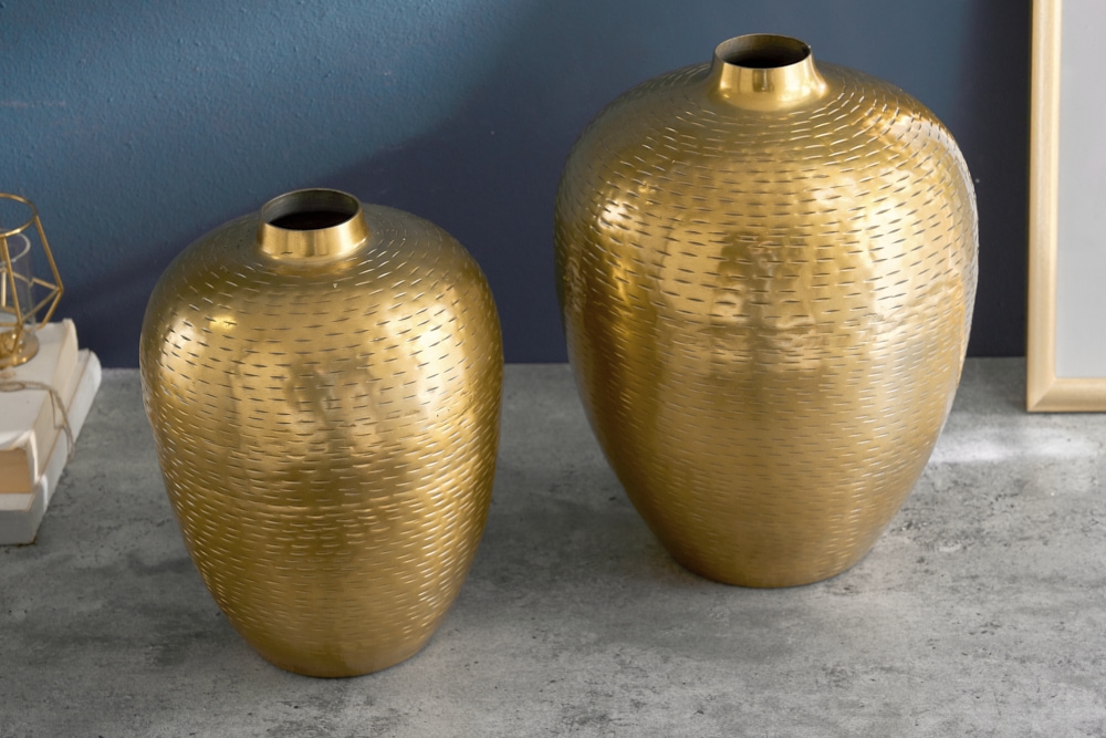 Elegantes Vasen 2er Set ORIENTAL 32cm gold im Rice Hammerschlag Design