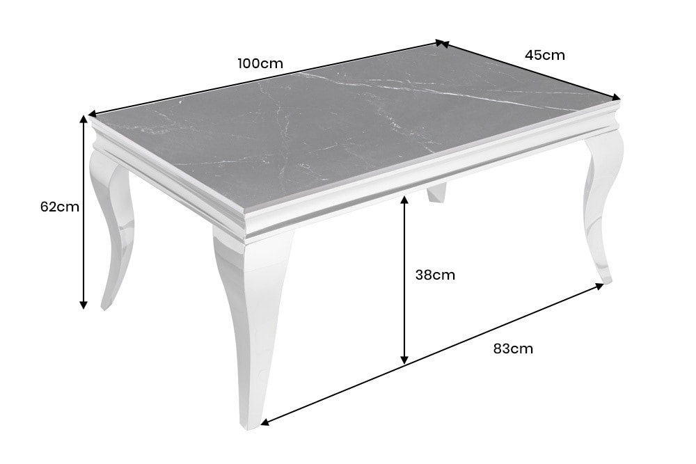 Design Couchtisch MODERN BAROCK 100cm schwarz anthrazit chrom Keramik Marmor