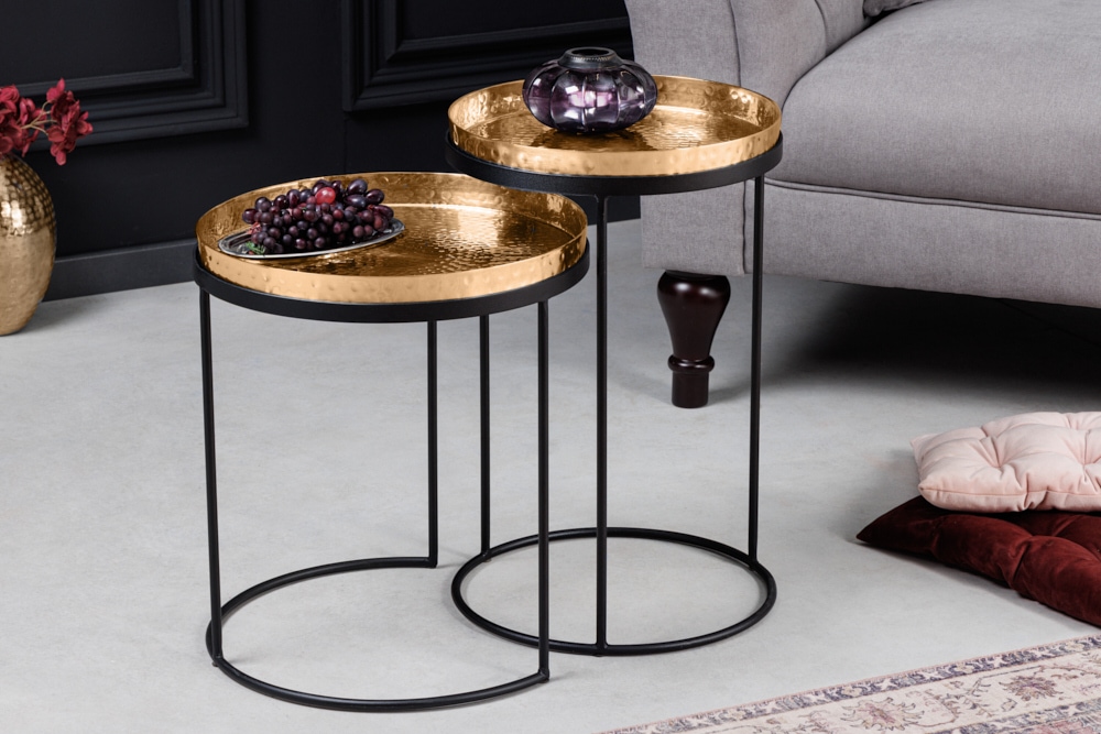 Design 2er Set Beistelltisch ELEMENTS 55cm gold handmade rund