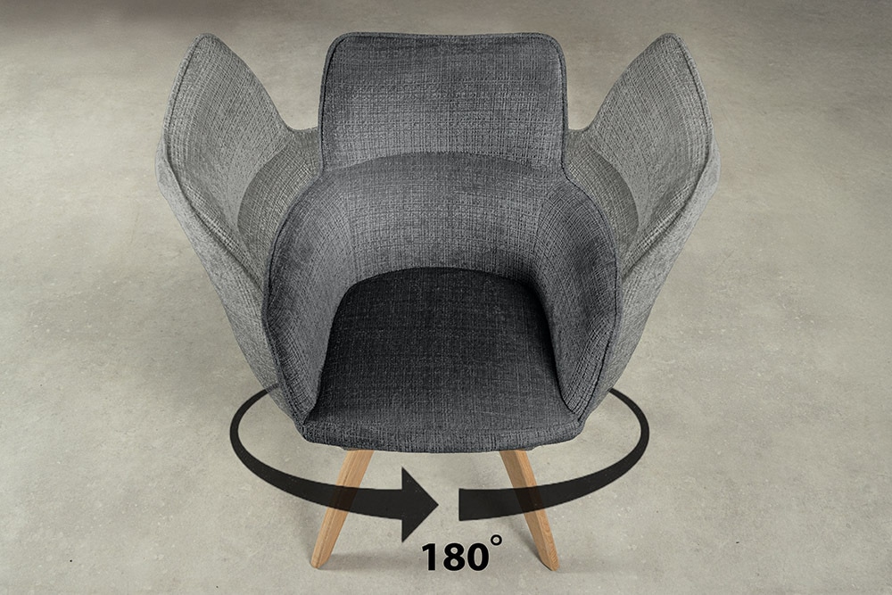 Drehbarer Stuhl ASGARD grau Chenille Cremona mit Taschenfederkern und Armlehne