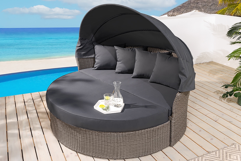 Outdoor Sonneninsel PLAYA LIVING 165cm grau Polyrattan Aluminium inkl. Kissen wetterfest