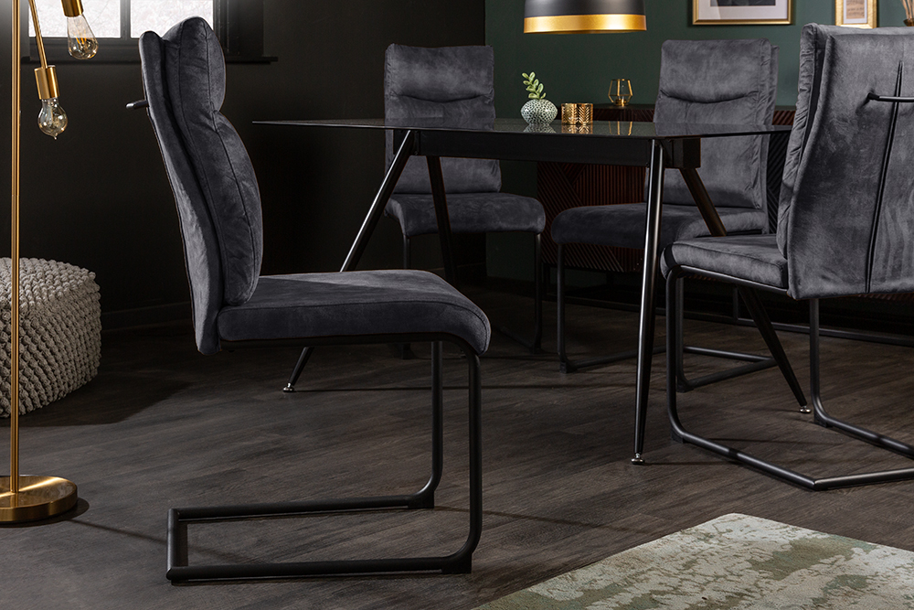 Moderner Freischwinger Stuhl COMFORT grau Samt mit Komfortgriff