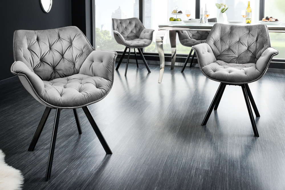 Drehbarer Stuhl THE DUTCH COMFORT Samt grau mit Armlehnen Modern Design