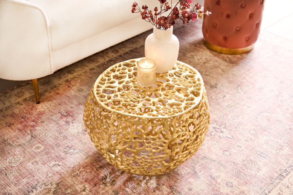 Runder Couchtisch ABSTRACT LEAF 50cm gold Metall filigrane Handarbeit Vintage Design