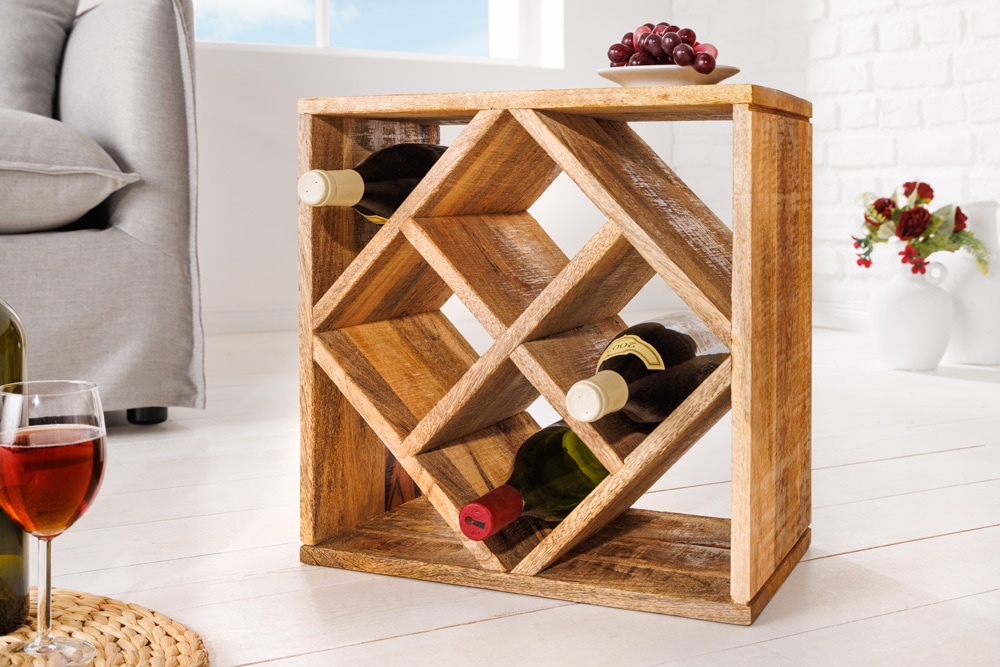 Massivholz Weinregal CUBUS 40cm Mango handmade Beistelltisch