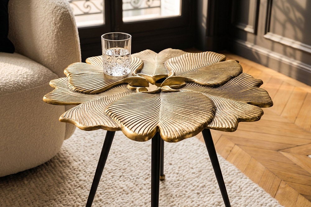 Dekorativer Beistelltisch GINKGO LEAFS 60cm gold handmade Metall