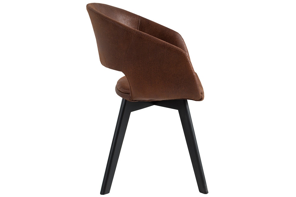 Design Stuhl NORDIC STAR antik braun Microfaser Massivholz schwarz mit Armlehne gepolstert