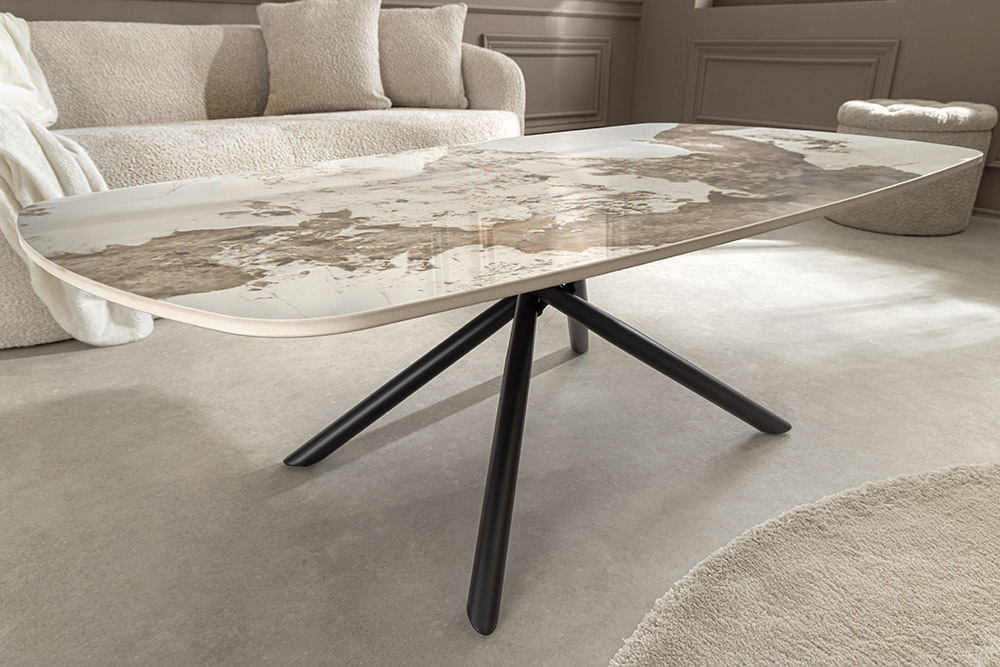 Design Couchtisch OSAKA 110cm weiß schwarz Pandora Keramik mit Sterngestell