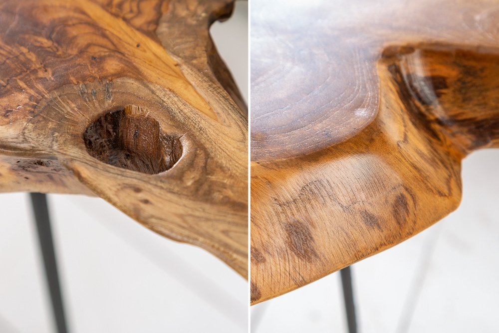 Einzigartiger Beistelltisch WILD 40cm Teakholz Baumscheibe Couchtisch