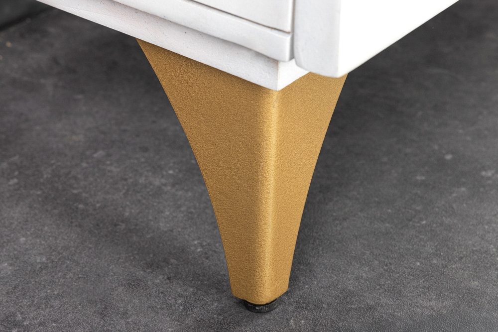 Handgearbeitetes Sideboard GOLDEN SUNSET 140cm weiß mit 3D Schnitzereien gold Mangoholz Metallbeine