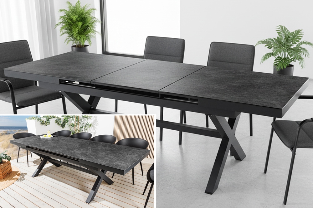 Ausziehbarer In- und Outdoor Esstisch EMPIRE 180-240cm anthrazit Keramik Gartentisch